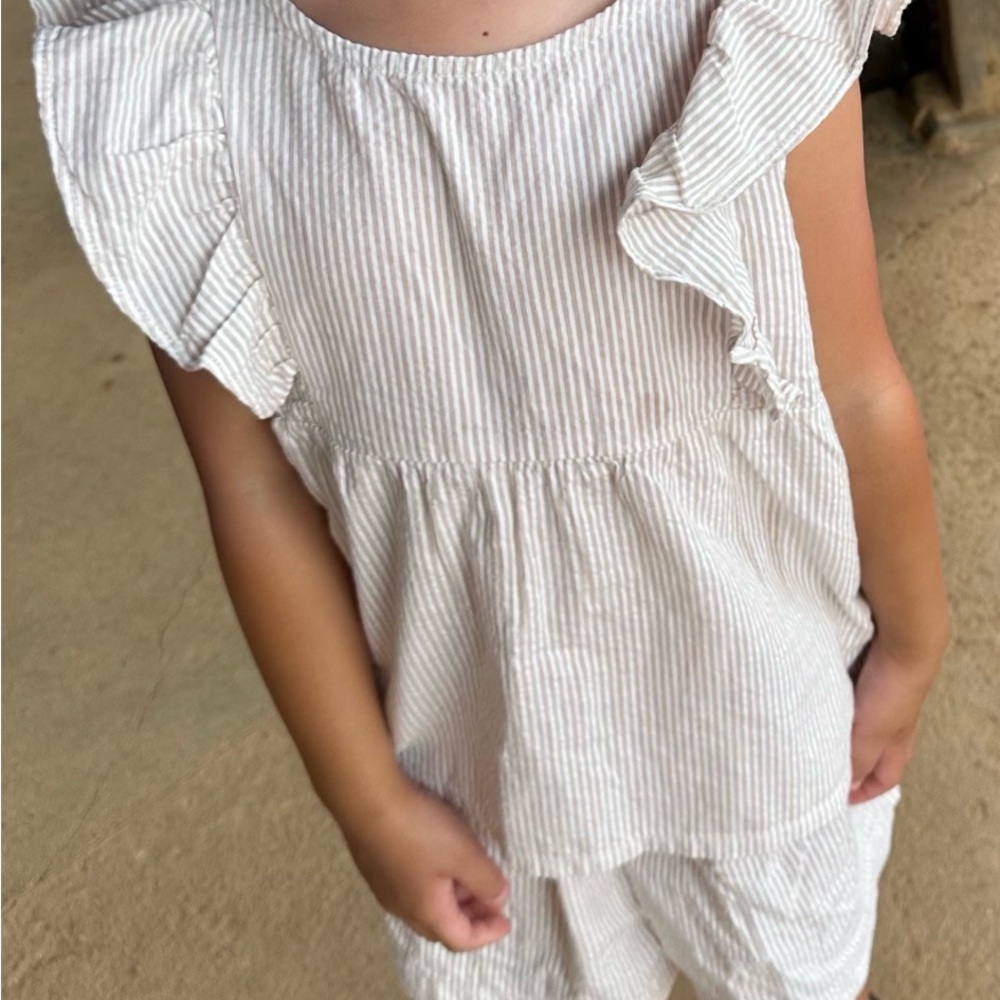 H & M, Toddler girl two piece. Striped Ruffle Sleeve Top and Shorts Set
